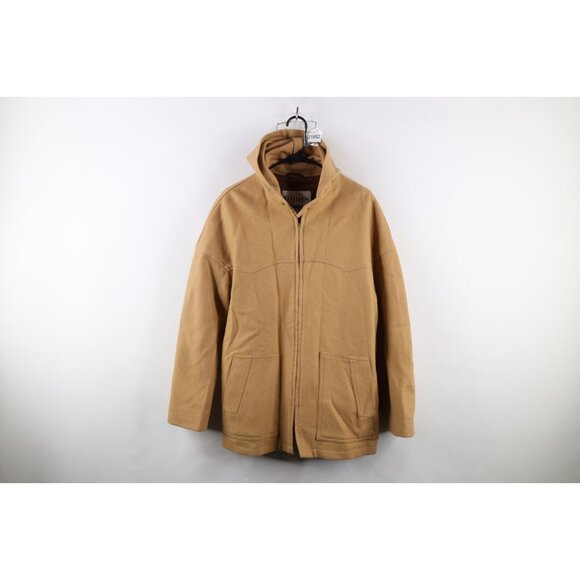 Vintage 60s 70s Streetwear Mens 42 Wool Full Zip Hooded Parka Jacket Beige USA